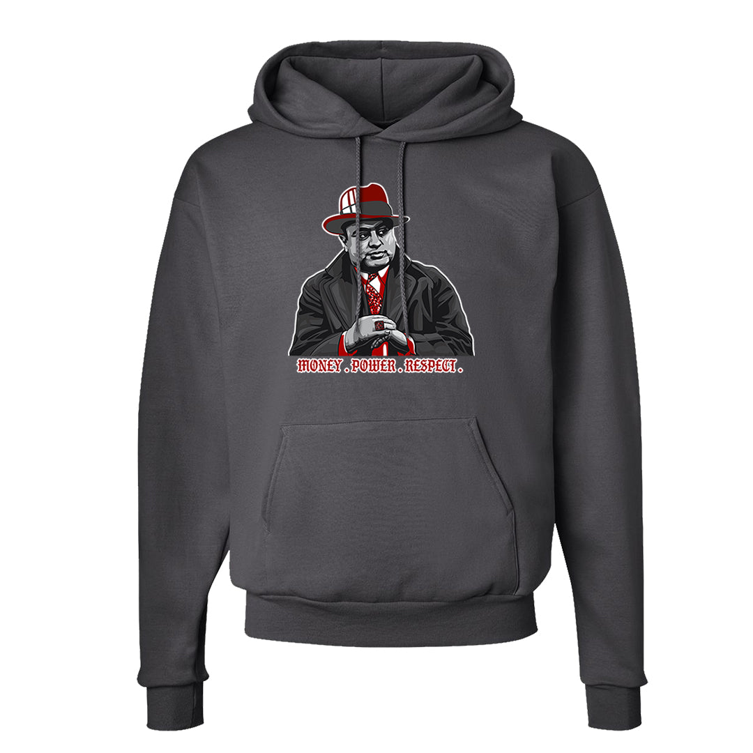 Dark Grey Varsity Red Low 1s Hoodie | Capone Illustration, Smoke Grey