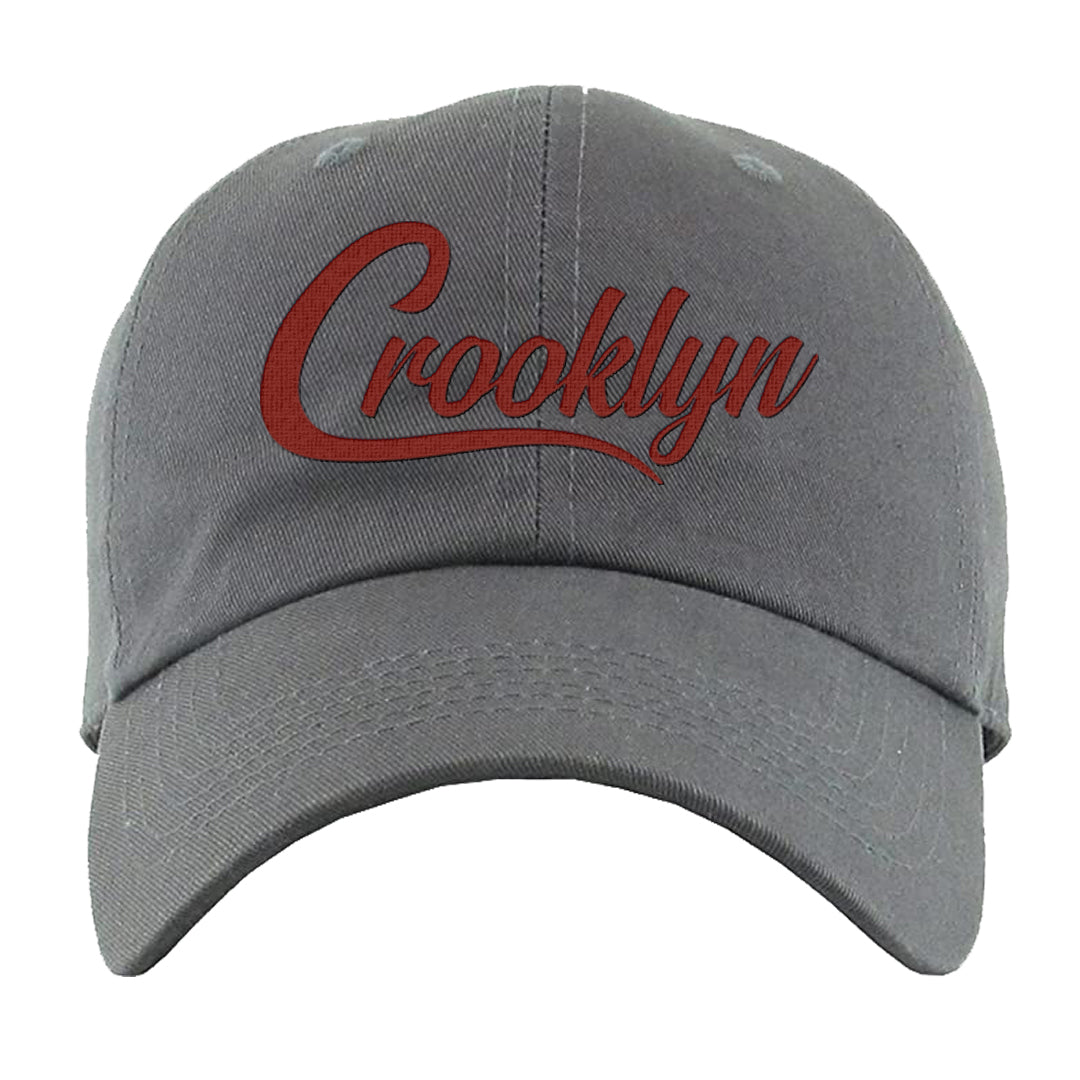 Dark Grey Varsity Red Low 1s Dad Hat | Crooklyn, Dark Grey