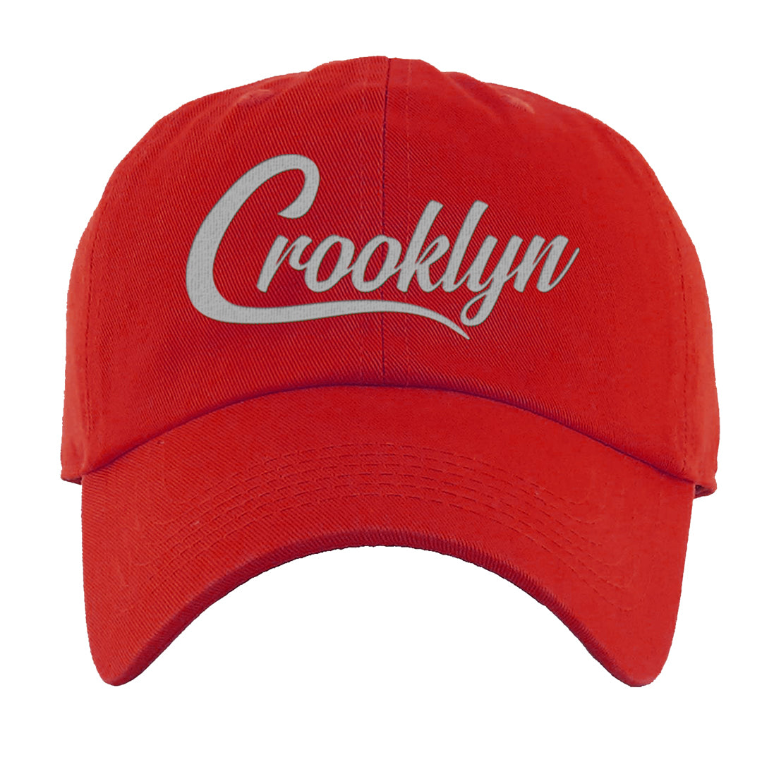 Dark Grey Varsity Red Low 1s Dad Hat | Crooklyn, Red