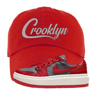 Dark Grey Varsity Red Low 1s Dad Hat | Crooklyn, Red