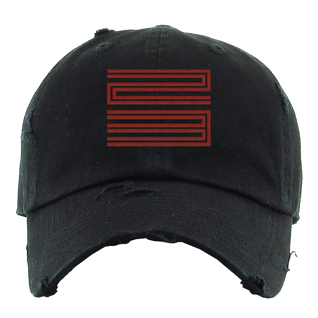 Dark Grey Varsity Red Low 1s Distressed Dad Hat | Double Line 23, Black