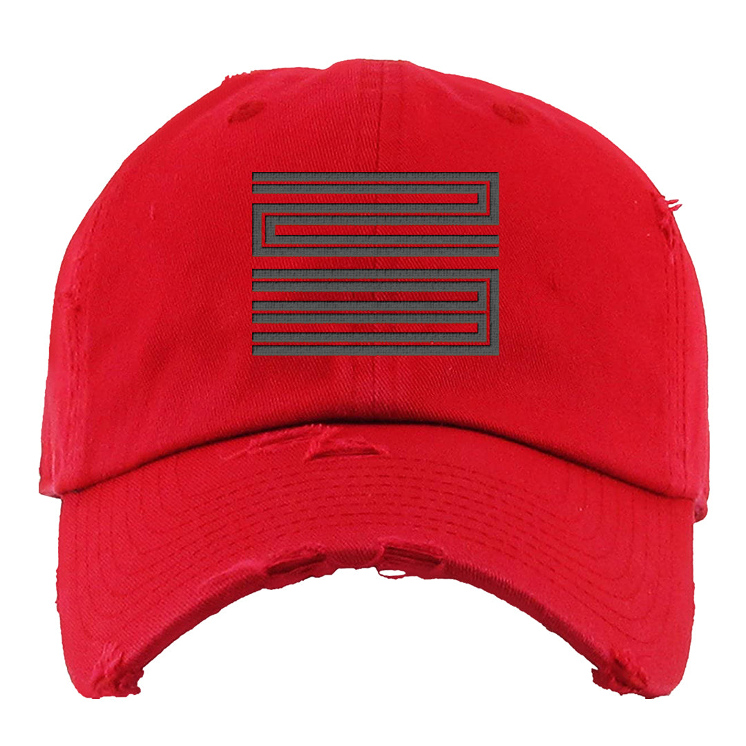 Dark Grey Varsity Red Low 1s Distressed Dad Hat | Double Line 23, Red