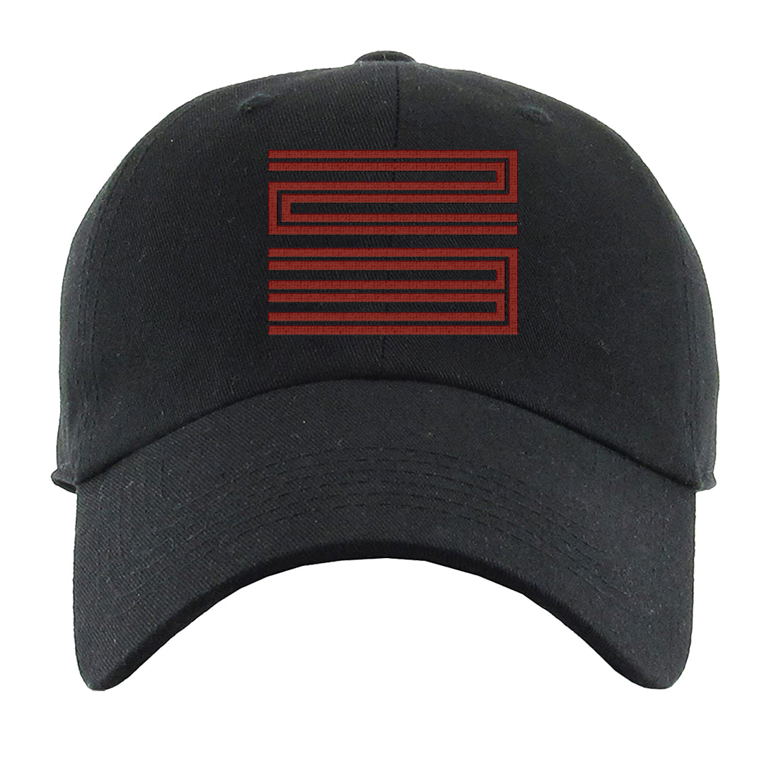 Dark Grey Varsity Red Low 1s Dad Hat | Double Line 23, Black