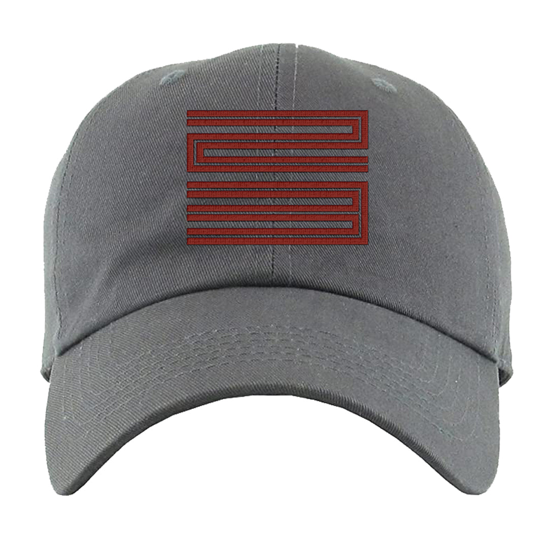 Dark Grey Varsity Red Low 1s Dad Hat | Double Line 23, Dark Grey