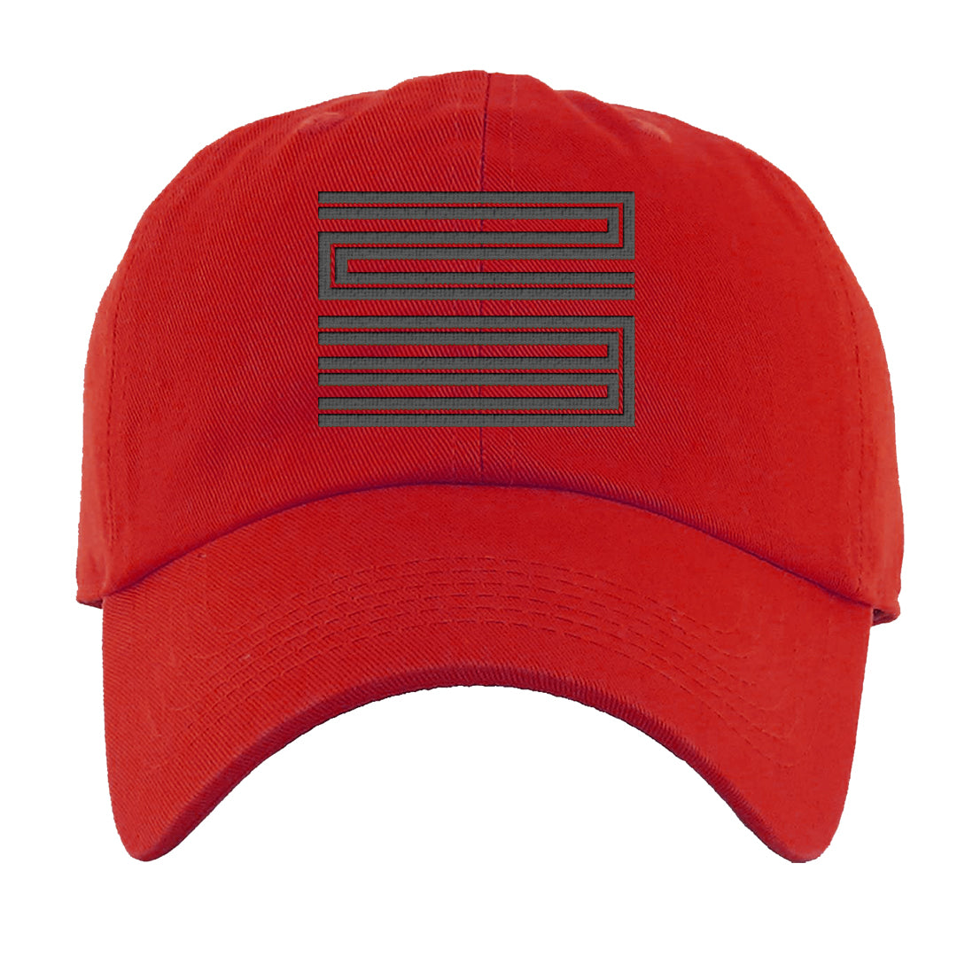 Dark Grey Varsity Red Low 1s Dad Hat | Double Line 23, Red