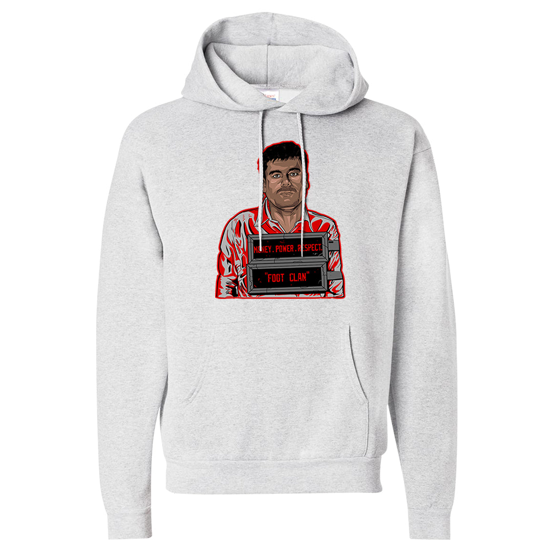 Dark Grey Varsity Red Low 1s Hoodie | El Chapo Illustration, Ash