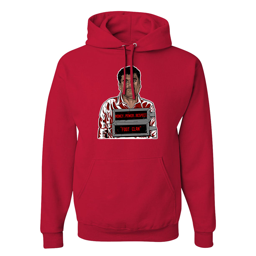 Dark Grey Varsity Red Low 1s Hoodie | El Chapo Illustration, Red