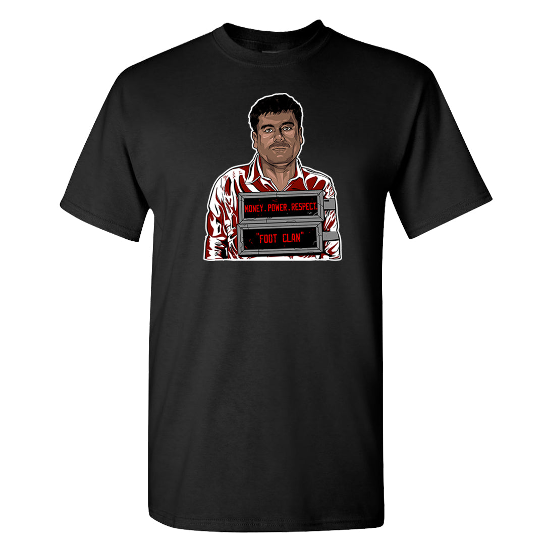 Dark Grey Varsity Red Low 1s T Shirt | El Chapo Illustration, Black