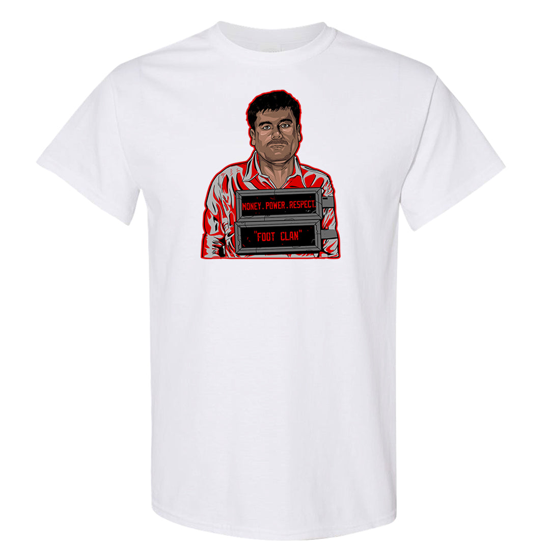 Dark Grey Varsity Red Low 1s T Shirt | El Chapo Illustration, White