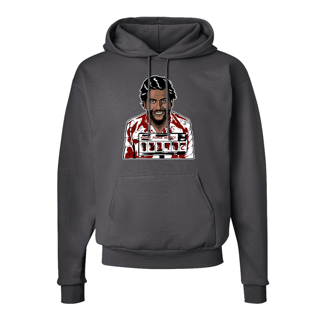 Dark Grey Varsity Red Low 1s Hoodie | Escobar Illustration, Smoke Grey