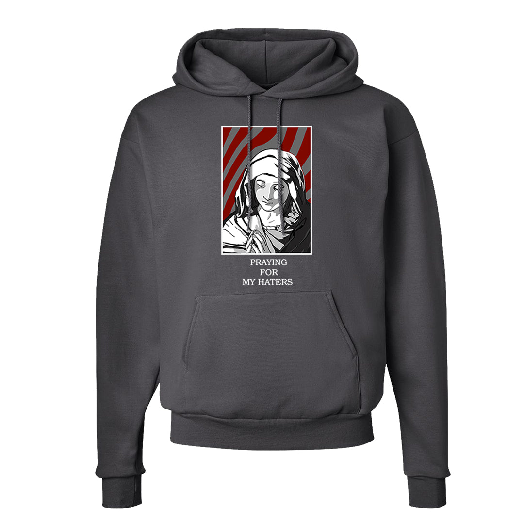 Dark Grey Varsity Red Low 1s Hoodie | God Told Me, Smoke Grey