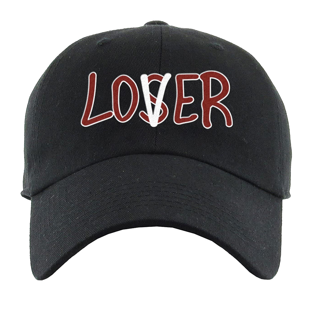 Dark Grey Varsity Red Low 1s Dad Hat | Lover, Black