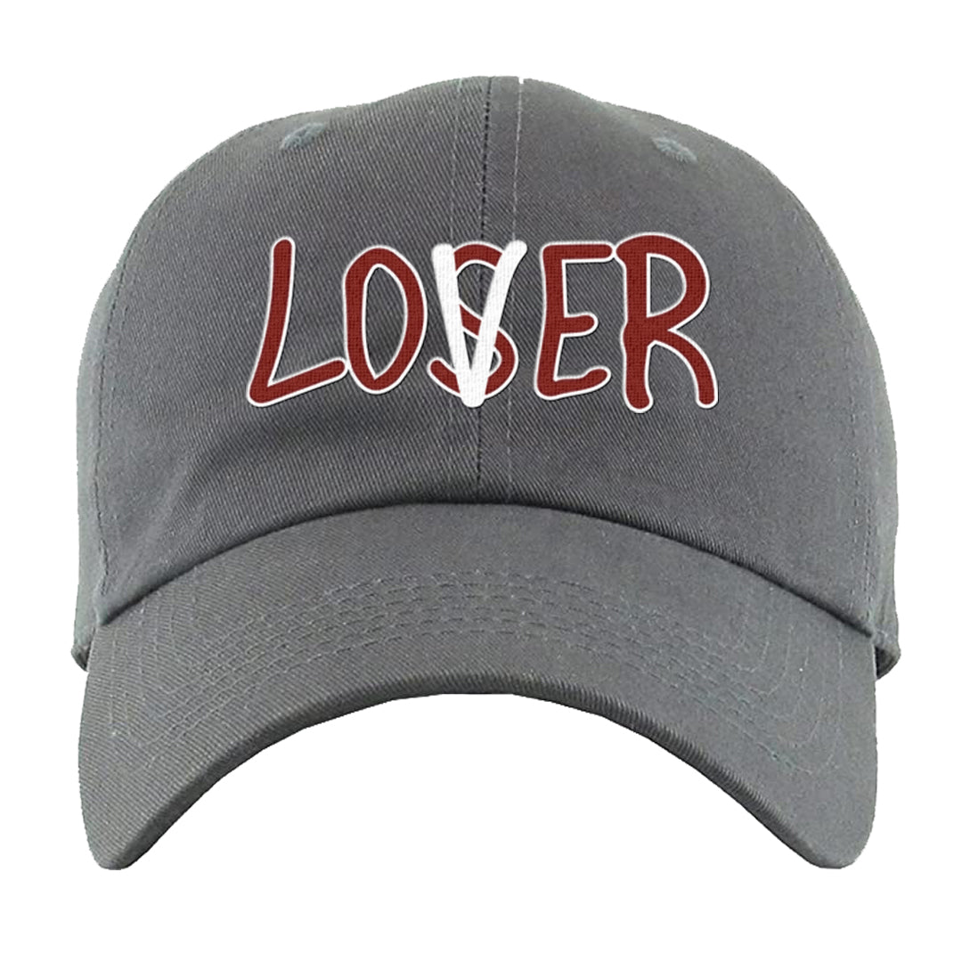 Dark Grey Varsity Red Low 1s Dad Hat | Lover, Dark Grey