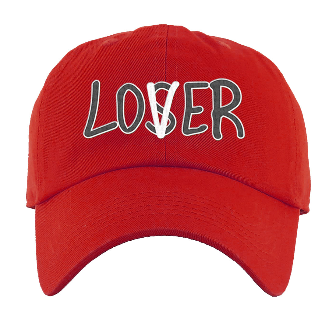 Dark Grey Varsity Red Low 1s Dad Hat | Lover, Red