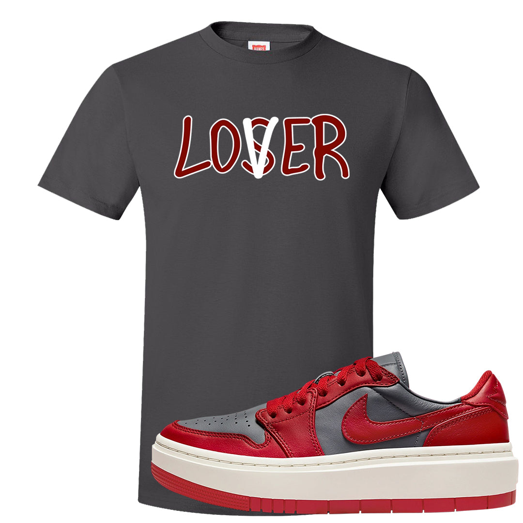 Dark Grey Varsity Red Low 1s T Shirt | Lover, Smoke Grey