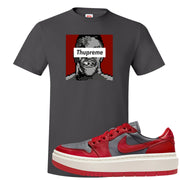 Dark Grey Varsity Red Low 1s T Shirt | Thupreme, Smoke Grey