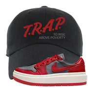 Dark Grey Varsity Red Low 1s Dad Hat | Trap To Rise Above Poverty, Black