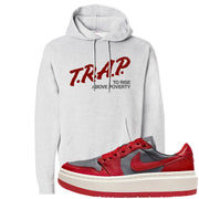 Dark Grey Varsity Red Low 1s Hoodie | Trap To Rise Above Poverty, Ash