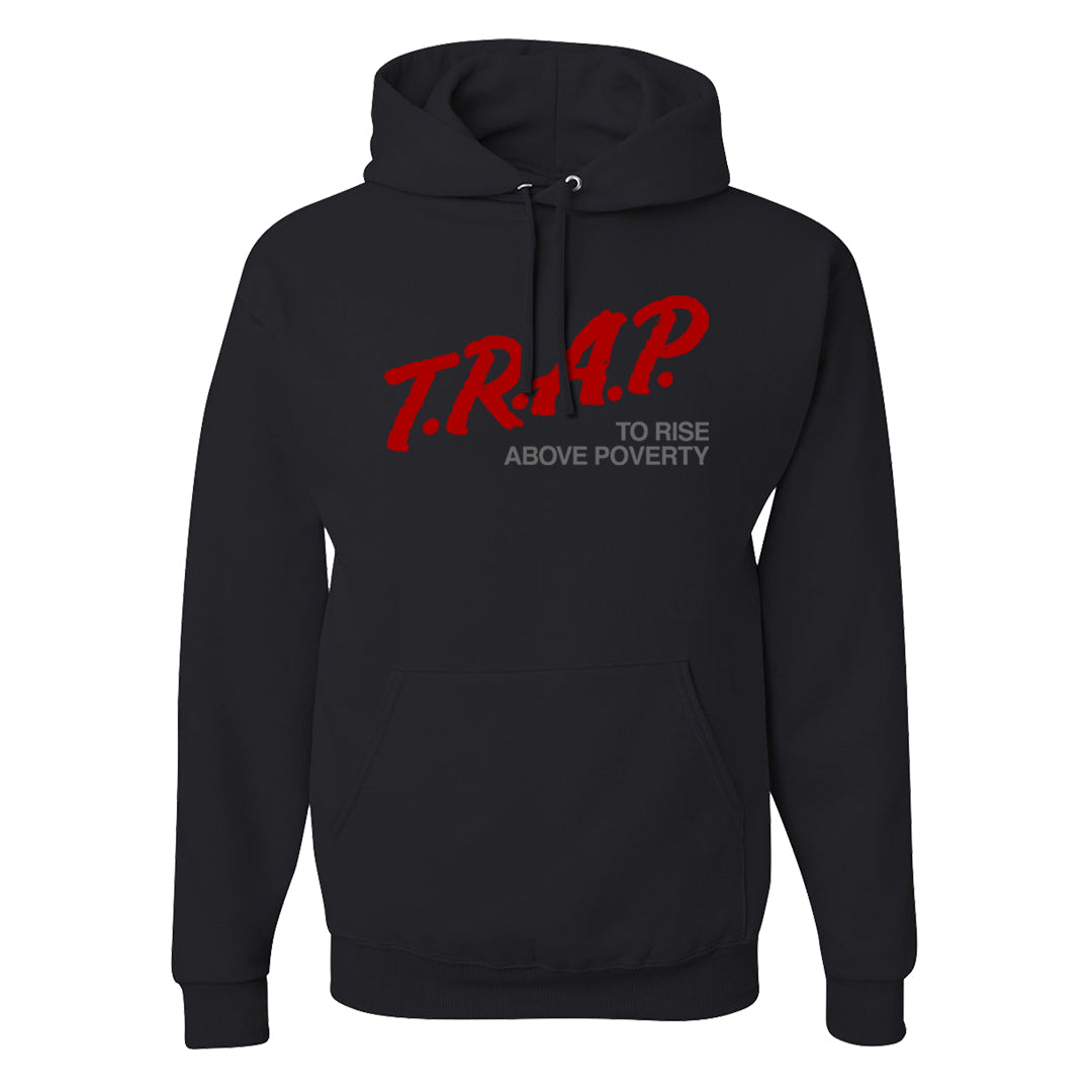 Dark Grey Varsity Red Low 1s Hoodie | Trap To Rise Above Poverty, Black