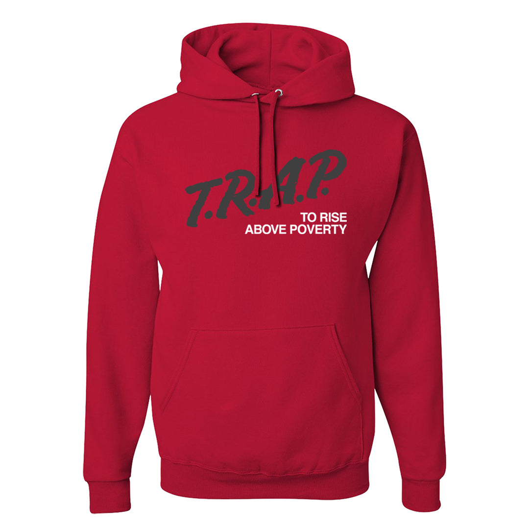 Dark Grey Varsity Red Low 1s Hoodie | Trap To Rise Above Poverty, Red