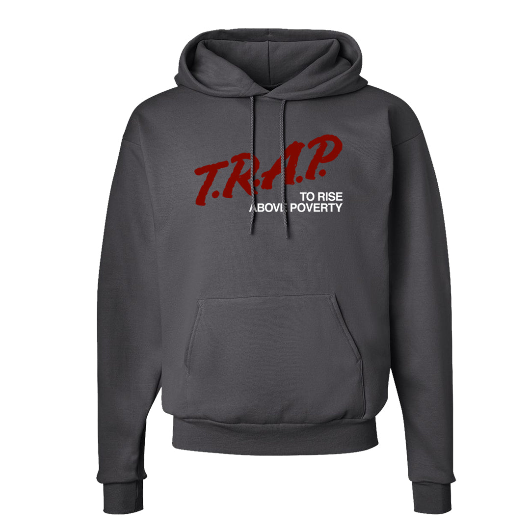 Dark Grey Varsity Red Low 1s Hoodie | Trap To Rise Above Poverty, Smoke Grey