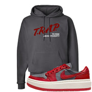 Dark Grey Varsity Red Low 1s Hoodie | Trap To Rise Above Poverty, Smoke Grey