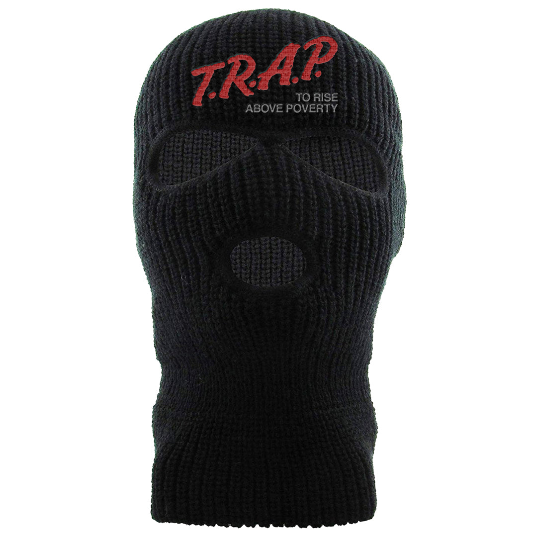 Dark Grey Varsity Red Low 1s Ski Mask | Trap To Rise Above Poverty, Black