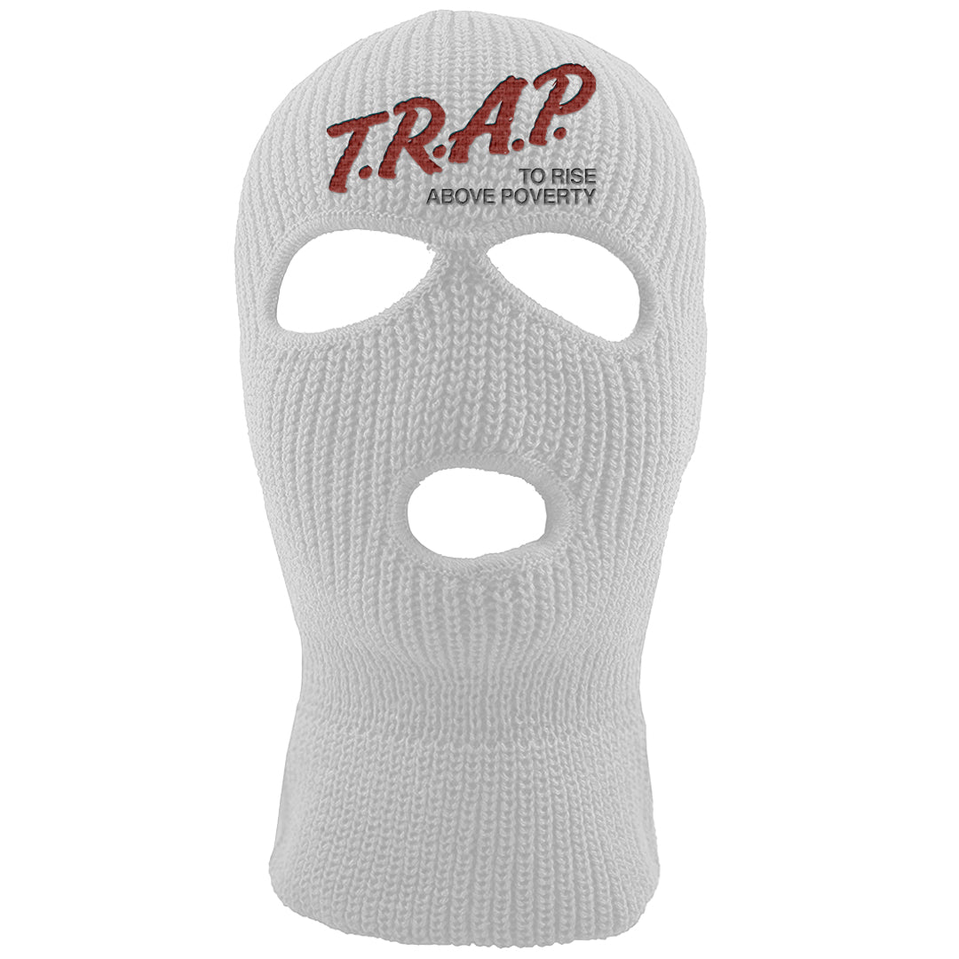 Dark Grey Varsity Red Low 1s Ski Mask | Trap To Rise Above Poverty, White