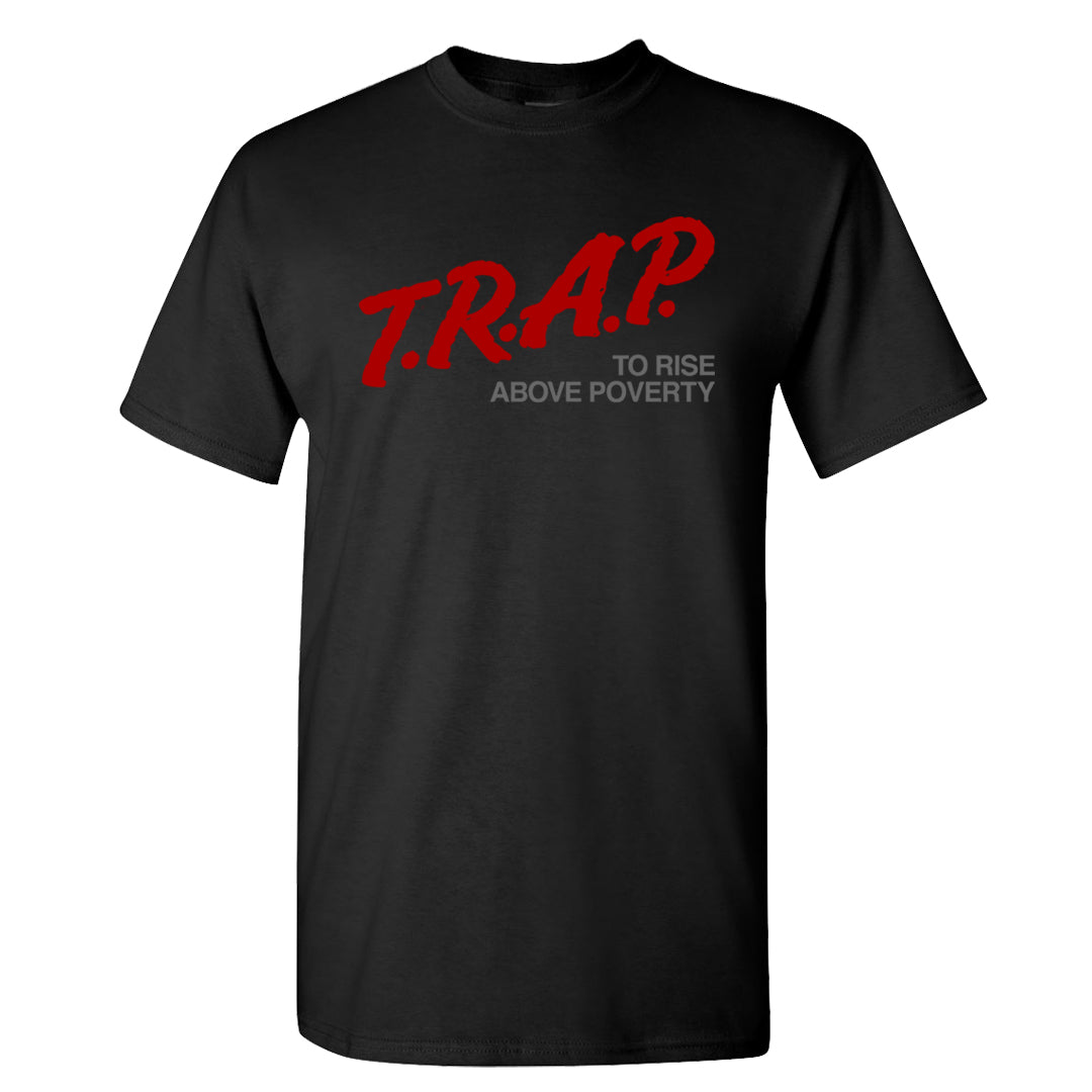 Dark Grey Varsity Red Low 1s T Shirt | Trap To Rise Above Poverty, Black