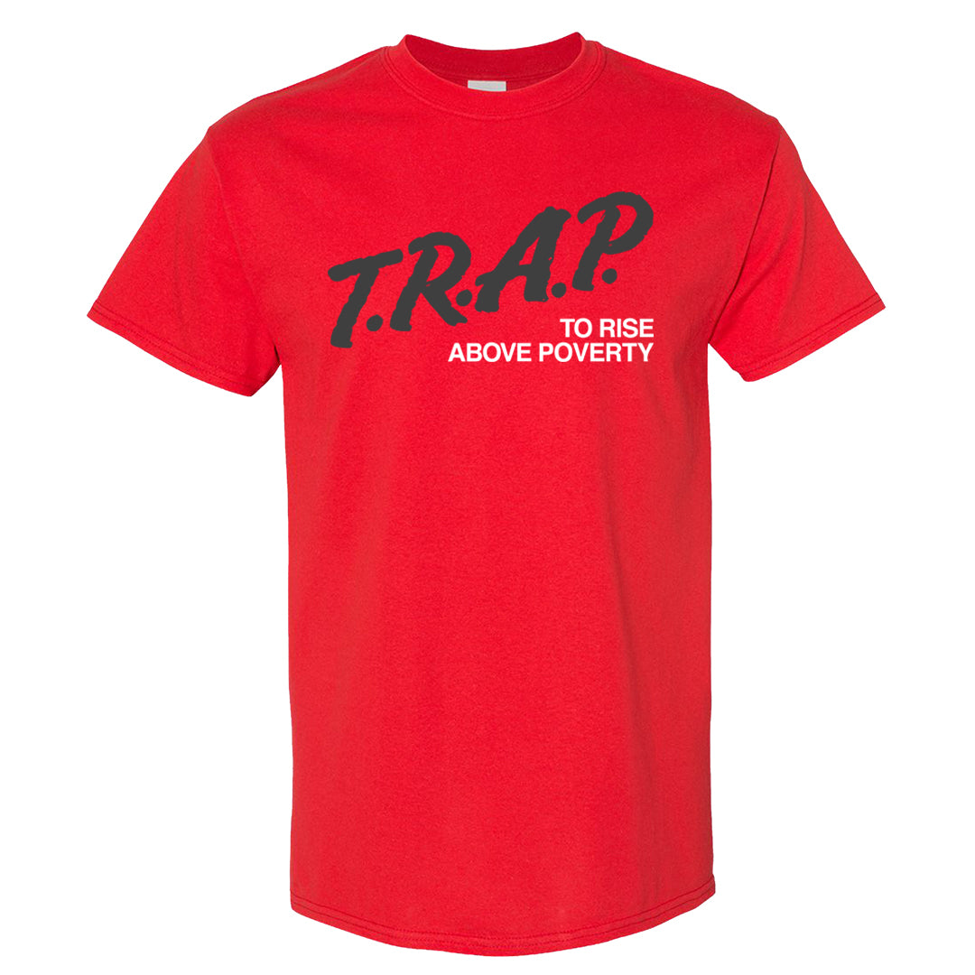 Dark Grey Varsity Red Low 1s T Shirt | Trap To Rise Above Poverty, Red