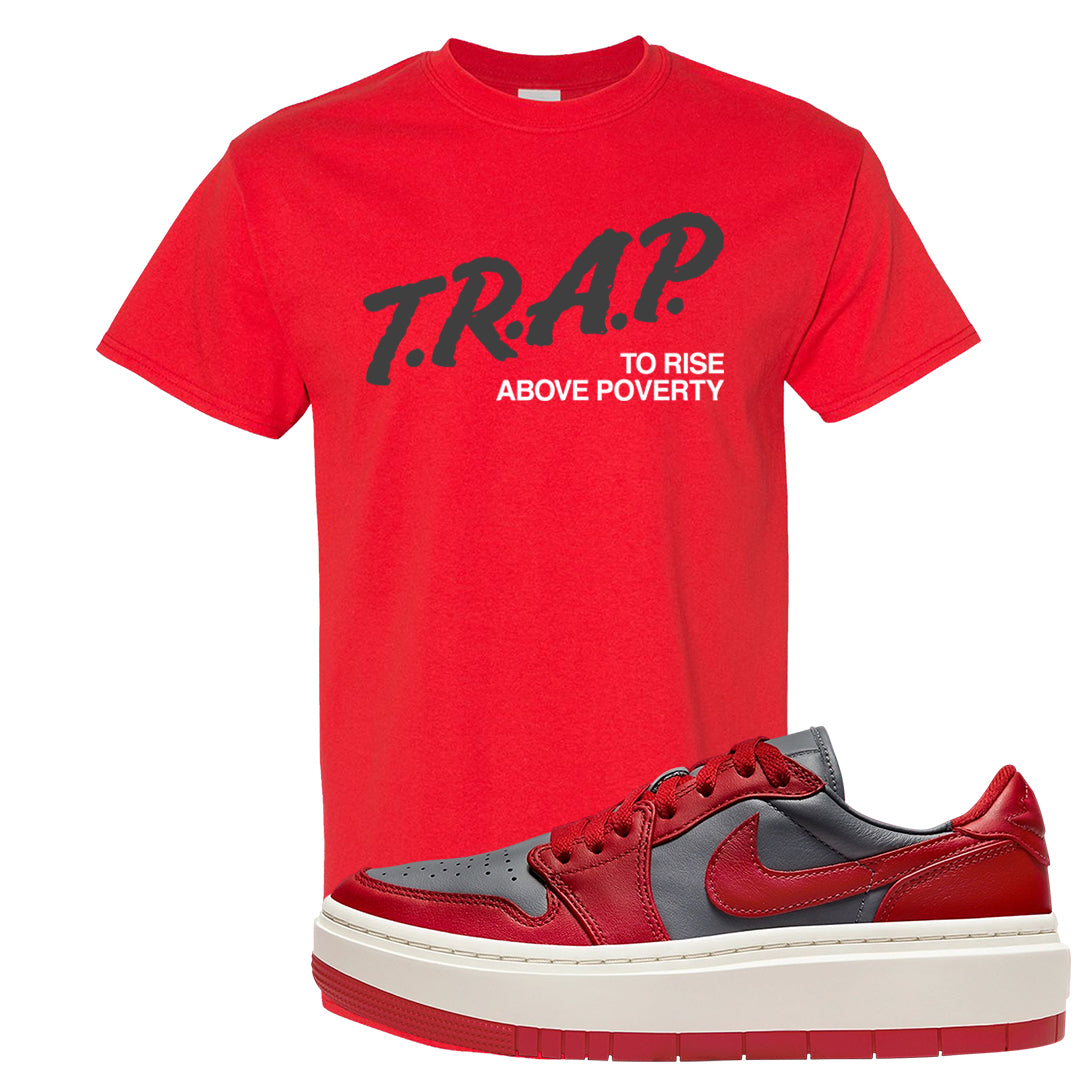 Dark Grey Varsity Red Low 1s T Shirt | Trap To Rise Above Poverty, Red