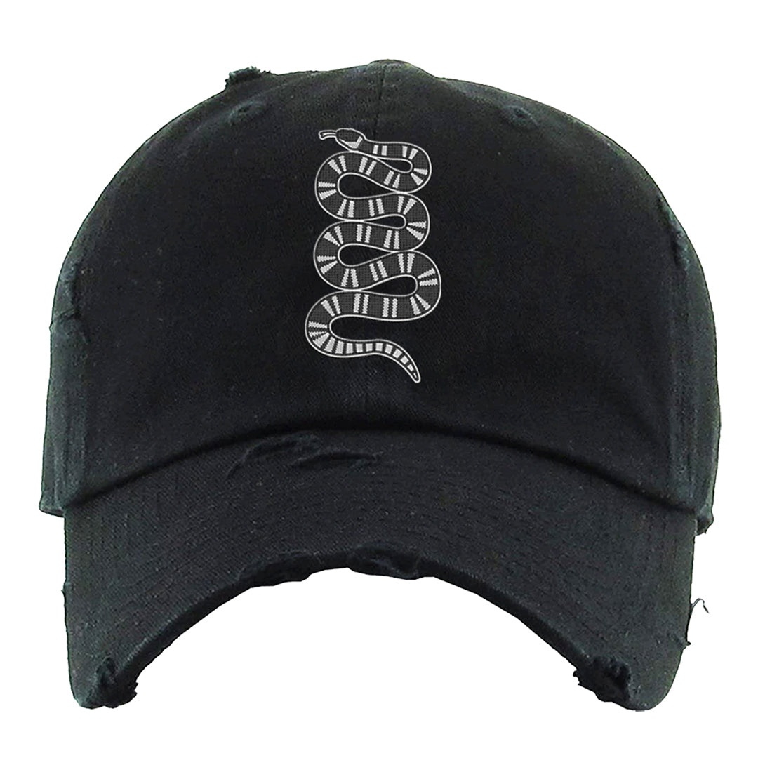 Homage Split Black White Low 1s Distressed Dad Hat | Coiled Snake, Black