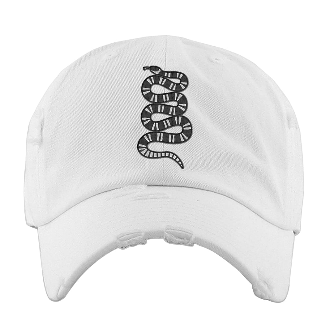 Homage Split Black White Low 1s Distressed Dad Hat | Coiled Snake, White