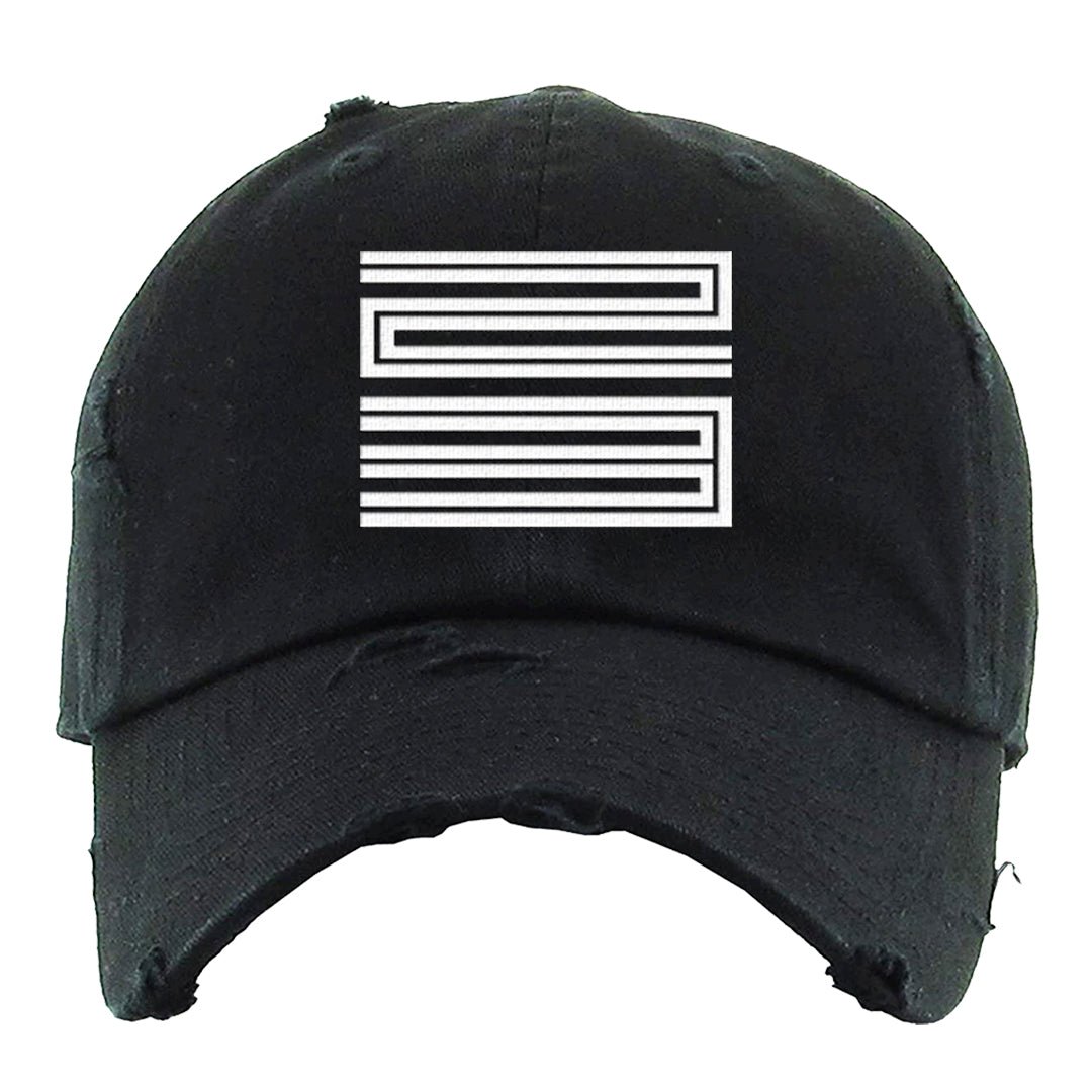 Homage Split Black White Low 1s Distressed Dad Hat | Double Line 23, Black