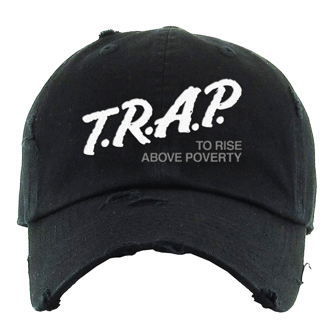 Homage Split Black White Low 1s Distressed Dad Hat | Trap To Rise Above Poverty, Black