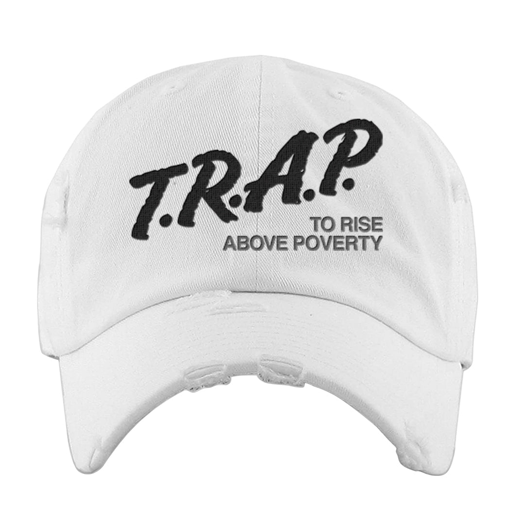 Homage Split Black White Low 1s Distressed Dad Hat | Trap To Rise Above Poverty, White