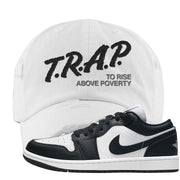 Homage Split Black White Low 1s Distressed Dad Hat | Trap To Rise Above Poverty, White