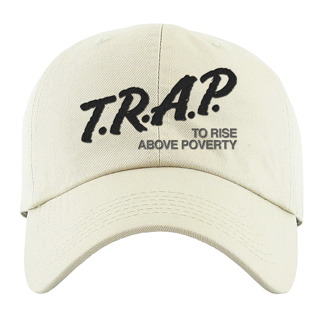 Homage Split Black White Low 1s Dad Hat | Trap To Rise Above Poverty, White