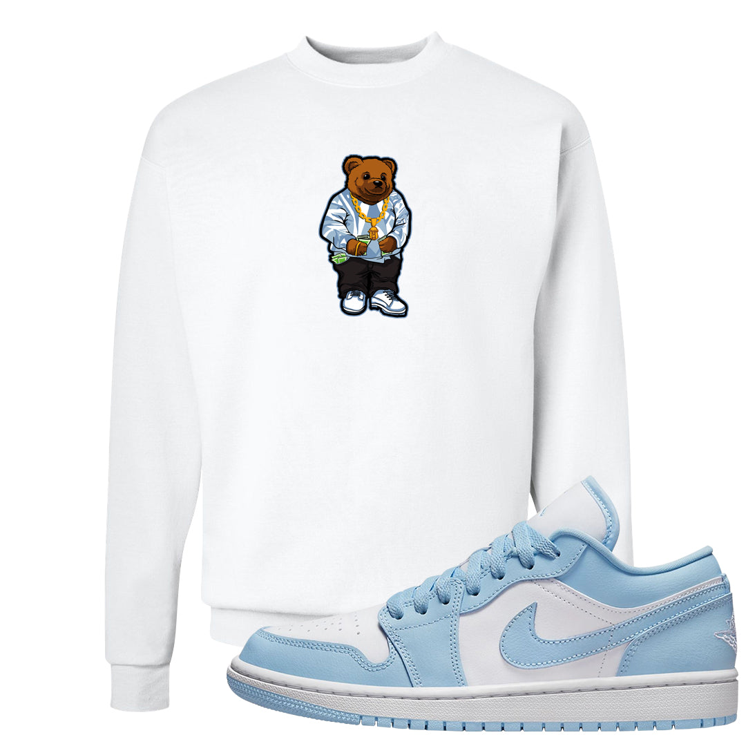Ice Blue Low 1s Crewneck Sweatshirt | Sweater Bear, White