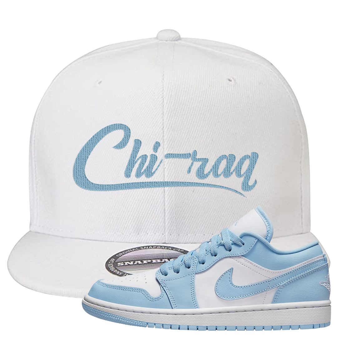 Ice Blue Low 1s Snapback Hat | Chiraq, White