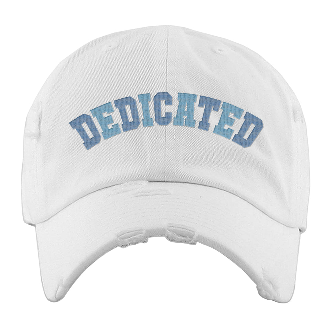 Ice Blue Low 1s Distressed Dad Hat | Dedicated, White