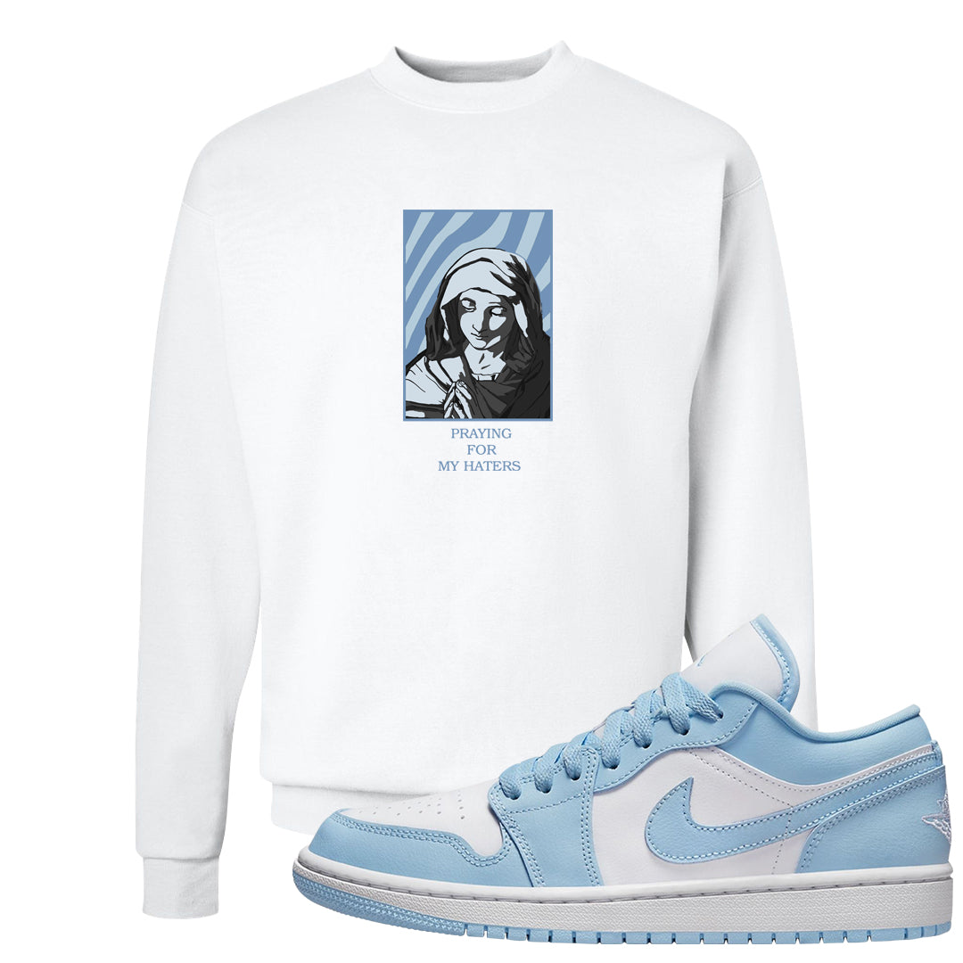 Ice Blue Low 1s Crewneck Sweatshirt | God Told Me, White