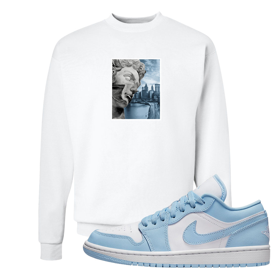 Ice Blue Low 1s Crewneck Sweatshirt | Miguel, White