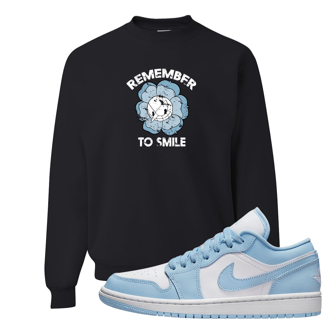 Ice Blue Low 1s Crewneck Sweatshirt | Remember To Smile, Black