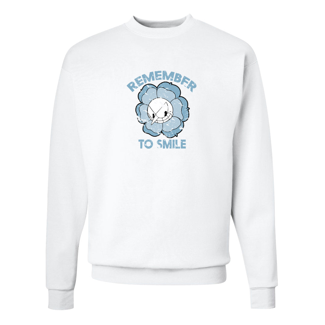 Ice Blue Low 1s Crewneck Sweatshirt | Remember To Smile, White