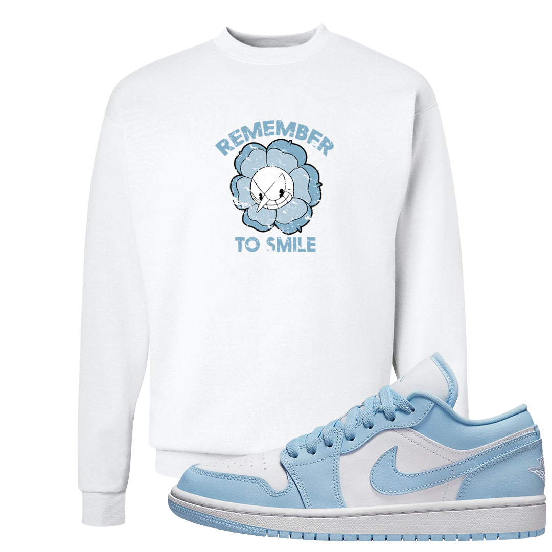 Ice Blue Low 1s Crewneck Sweatshirt | Remember To Smile, White