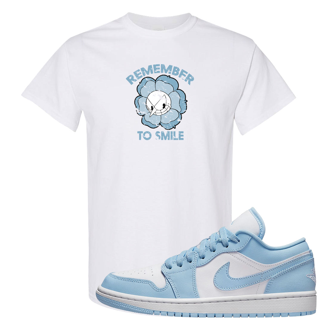 Ice Blue Low 1s T Shirt | Remember To Smile, White