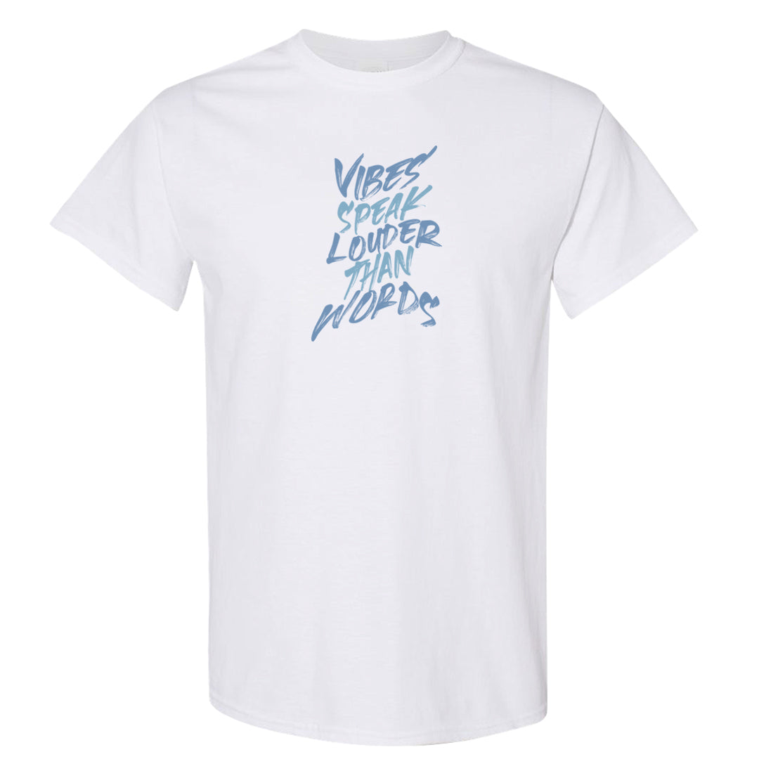 Ice Blue Low 1s T Shirt | Vibes Speak Louder Than Words, White