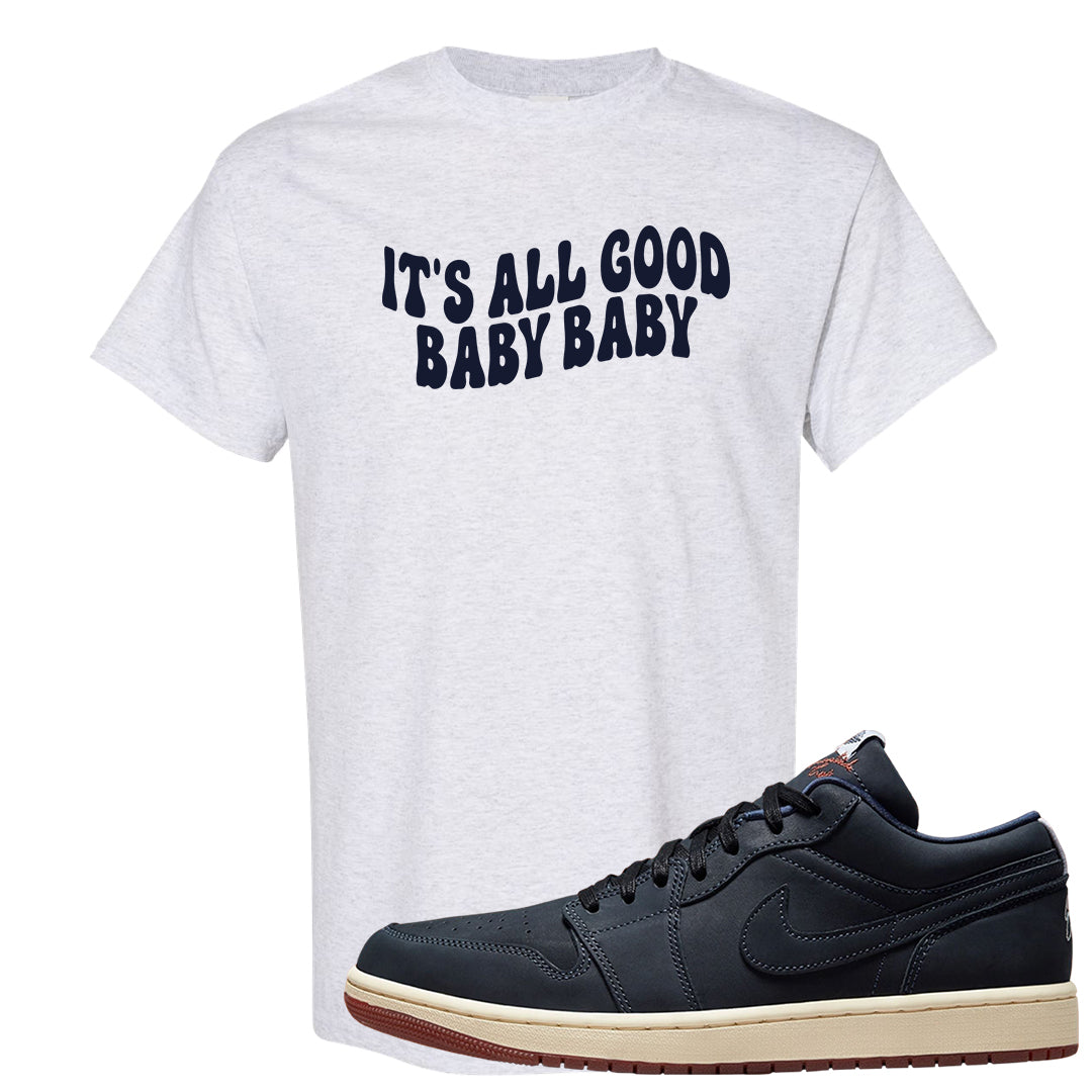 Navy Egg Shell Dark Gum Low 1s T Shirt | All Good Baby, Ash