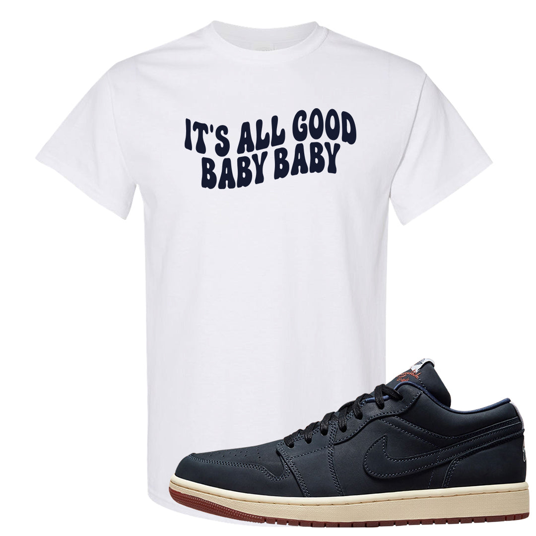 Navy Egg Shell Dark Gum Low 1s T Shirt | All Good Baby, White